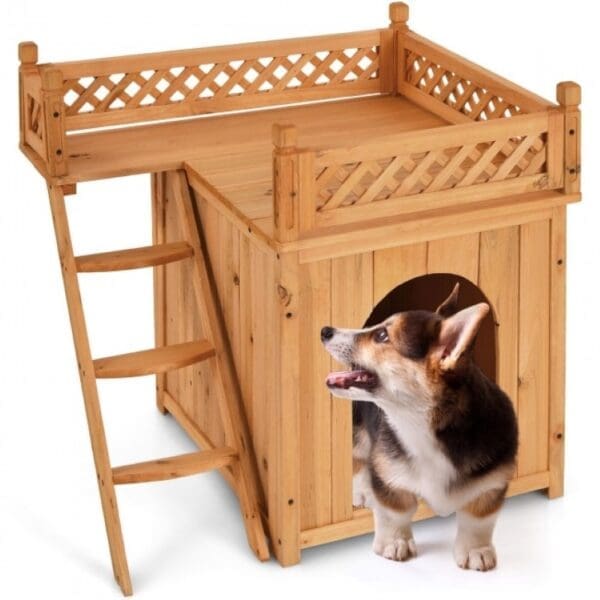 Wood Pet House With Roof Balcony White, Brown Pets - Image 2