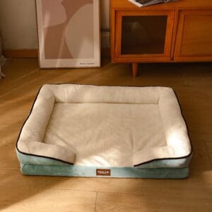 Memory Foam Dog Bed Sofa Turquoise Green and White Gray