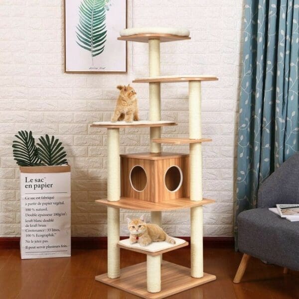 Wood Multi-Layer Platform Cat Tree As Show