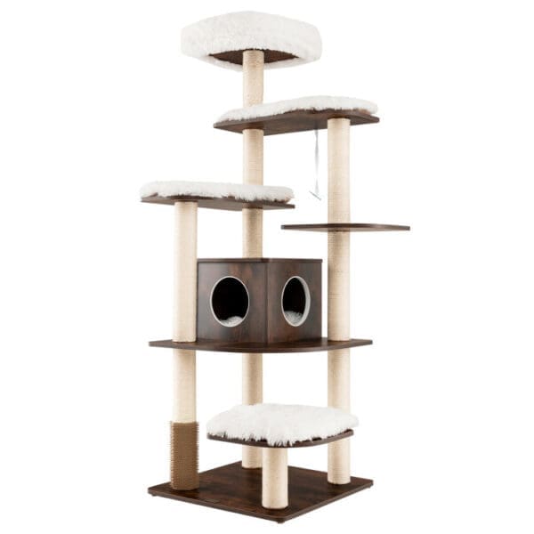 Wood Multi-Layer Platform Cat Tree Brown