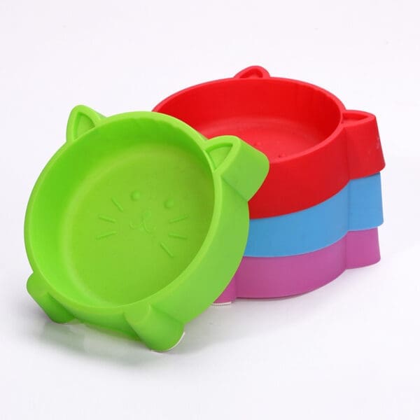 Non-slip Cartoon Cat Face Bowl Light Blue Green Pink - Pink