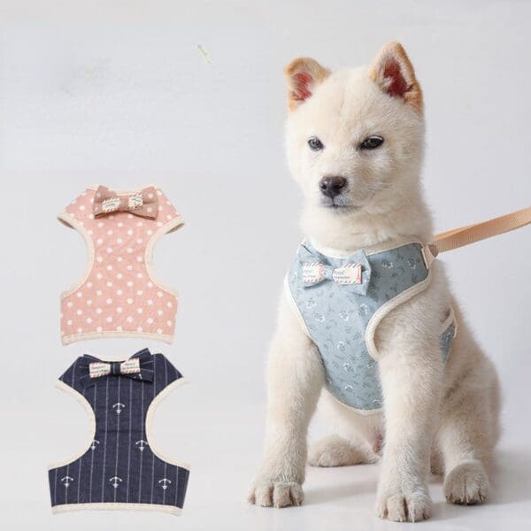 Bowknot Pet Chest Strap Leash Light Blue Flowers Navy Blue Anchor Pink Dot