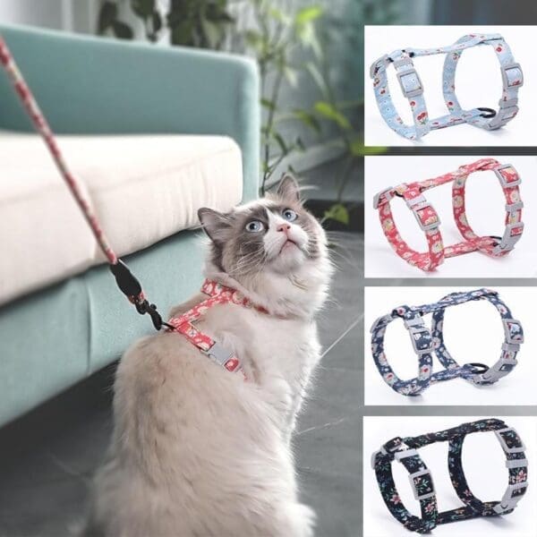 Cat Collar Harness Leash Set S M Pink Grey Green Sky Blue Blue Red - Red M 32-50cm chest