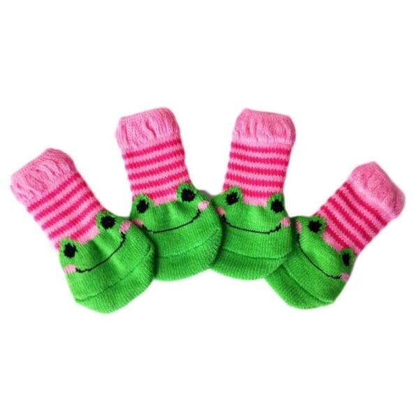 Knitted Socks Pink Green Frog Default