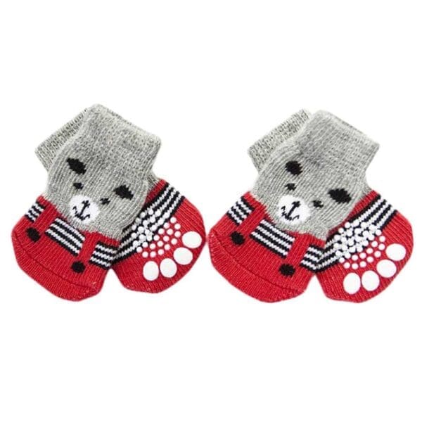 Red Bear Knitted Dog Socks Default