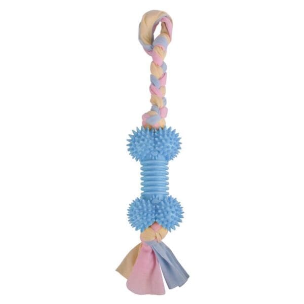 Dog Chews Toy with Cotton Rope Natural Rubber blue yellow pink - BLUE