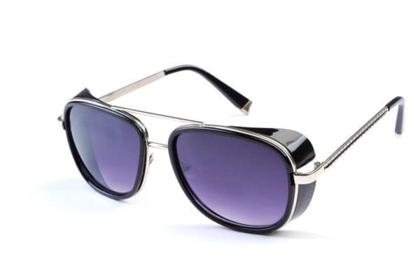 IRON TONY Sunglasses Various Designs - Black frame silver leg black slice