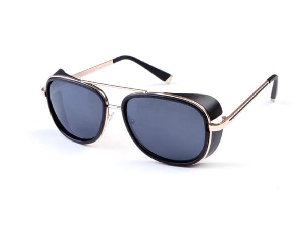 IRON TONY Sunglasses Various Designs - Matte black frame gold leg black slice