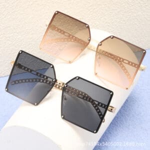 Big Frame Chain Mirror Leg Sunglasses Various Designs - Gold framed double grey sheet