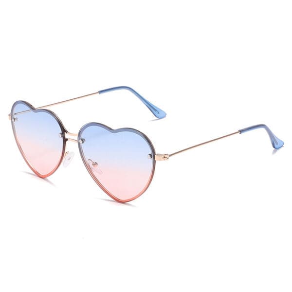 Rimless Love Shaped Sunglasses Various Designs - Gold framed blue pink slice