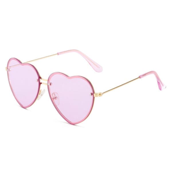 Rimless Love Shaped Sunglasses Various Designs - Gold framed purple tablet