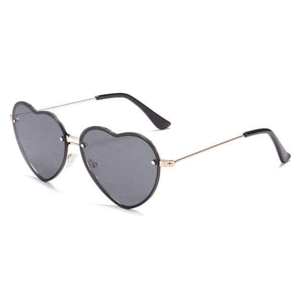 Rimless Love Shaped Sunglasses Various Designs - Gold framed black grey chip