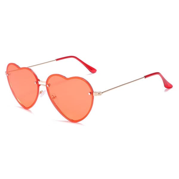 Rimless Love Shaped Sunglasses Various Designs - Gold framed red tablet