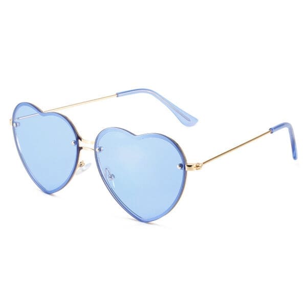 Rimless Love Shaped Sunglasses Various Designs - Gold framed blue sheet