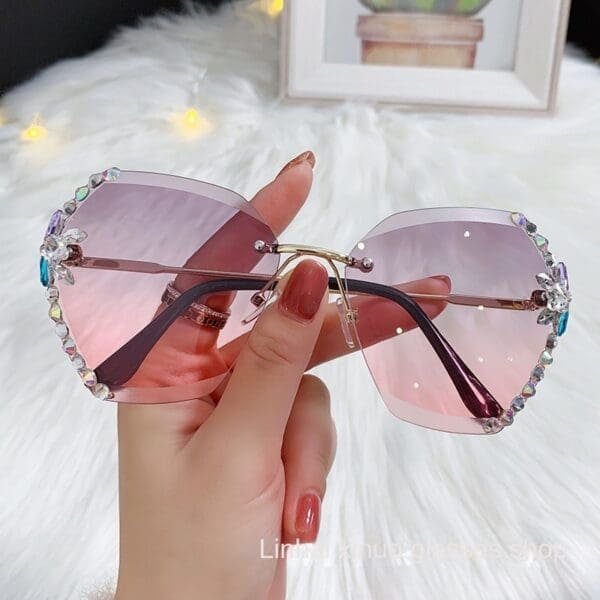 Fashion Diamond Rimless Sunglasses Various Colors - Upper ash and lower powder