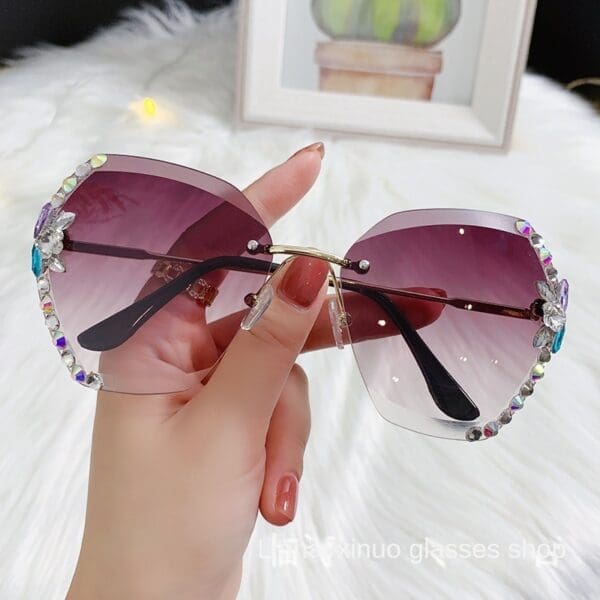 Fashion Diamond Rimless Sunglasses Various Colors - Gradual coffee