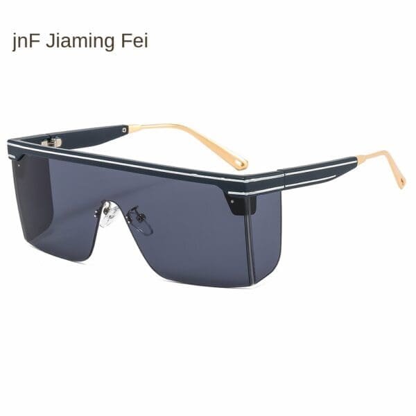 One-Piece Rimmed Sunglasses Various Designs - C2 dark blue frame black grey chip