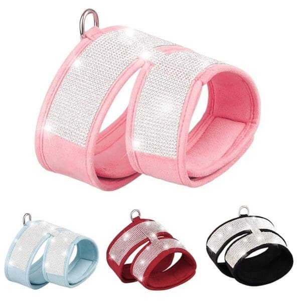 Rhinestone Soft Pet Harness Black Light Blue Red Pink - Black L