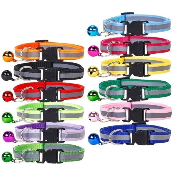 Reflective Nylon Dog-Cat Collar with Bell Various Colors Adjustment 19-32cm - Black Adjustment 19-32cm