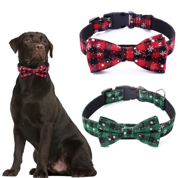 Christmas Snowflake Dog Collar Green Red - Red M