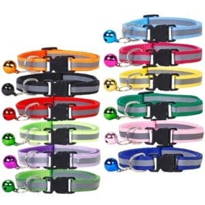 Reflective Nylon Dog-Cat Collar with Bell Various Colors Adjustment 19-32cm - Rose Red Adjustment 19-32cm