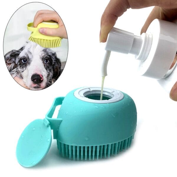 Silicone Pet Hair Comb and Bath Brush Square Pink Yellow Blue - Square Blue As The Pictures