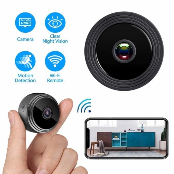 Compact Indoor Smart Security Camera 1080HD Night Vision Motion Detection Black White with 64G SD Card - White with 64G SDcard