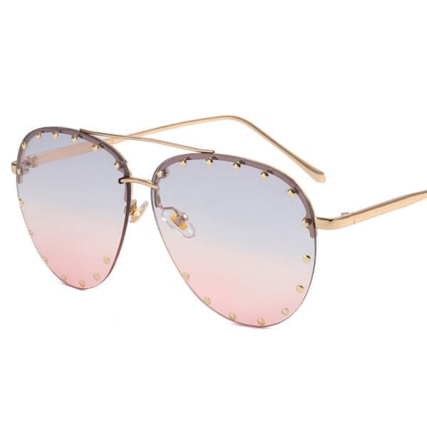 Frameless Rivets Sunglasses Various Designs - Gold framed blue pink slice