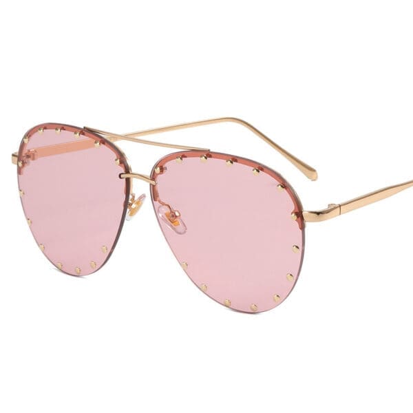 Frameless Rivets Sunglasses Various Designs - Gold framed light powder slice