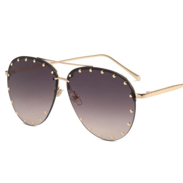 Frameless Rivets Sunglasses Various Designs - Gold framed coffee slices