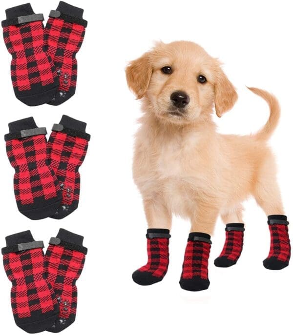 Christmas Anti-Slip Dog Socks Yellow Black Red (4pcs-set) - red S (4 sets)