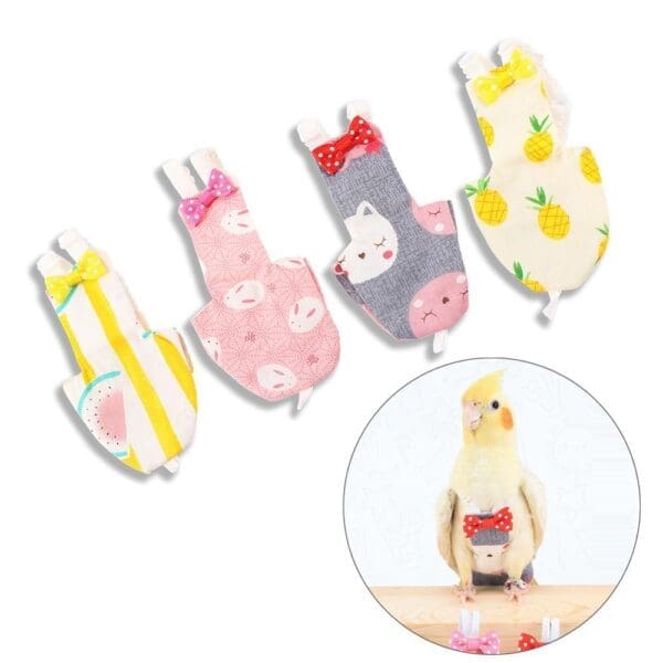 2pcs Parrot Diaper with Bowtie Pineapple Gray Cat Pink Rabbit Watermelon - Watermelon pattern XS