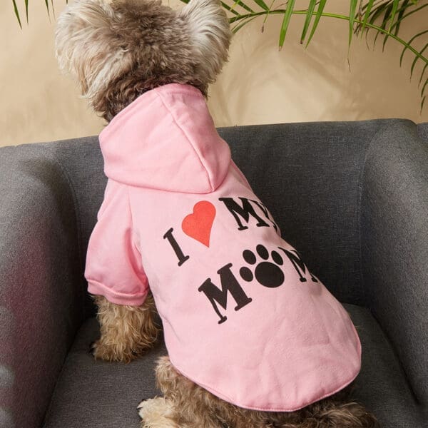 I Love My Mom Pet Hoodie Pink  XL - Pink XS