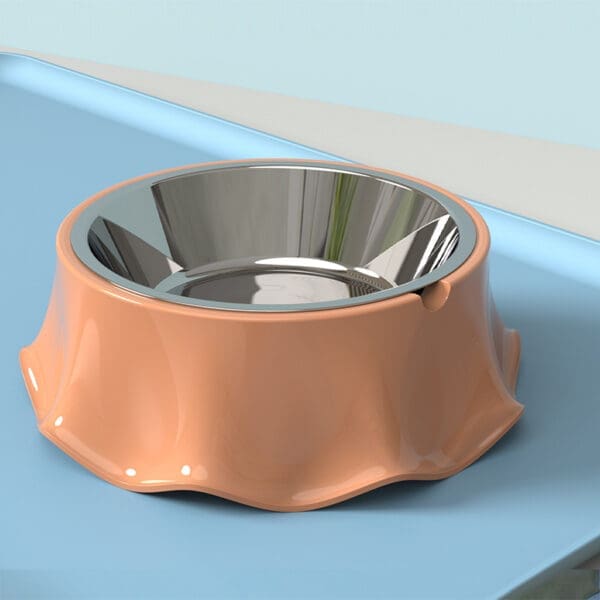 Pet Cat Dog Bowl Stainless Steel Non-Slip Various Colors - Orange