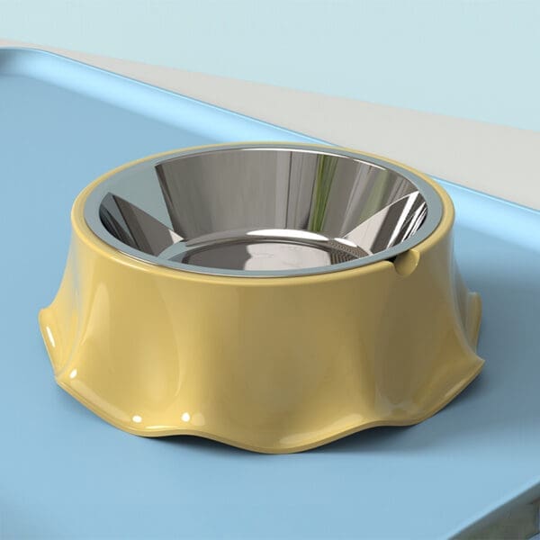 Pet Cat Dog Bowl Stainless Steel Non-Slip Various Colors - Yellow