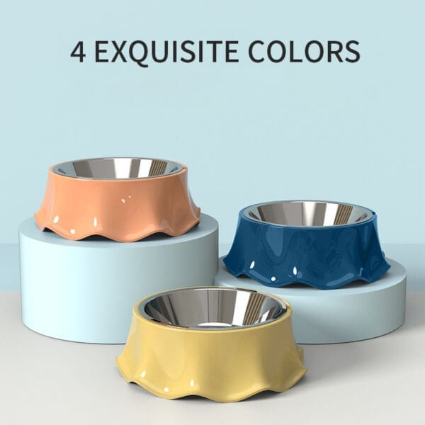 Pet Cat Dog Bowl Stainless Steel Non-Slip Various Colors - BLUE