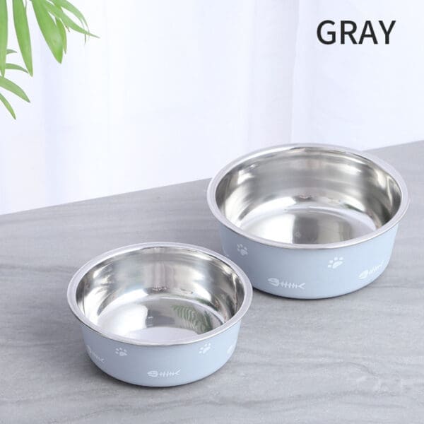 Stainless Steel Dog Bowl Cat Bowl Gray Blue Red Various Sizes - Gray L