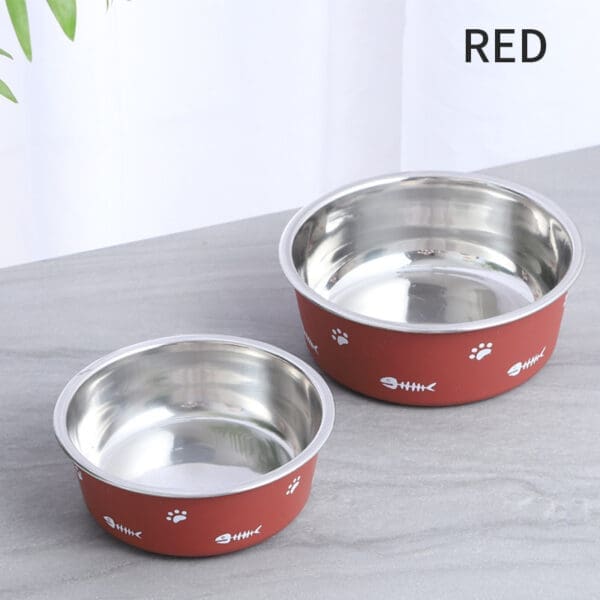 Stainless Steel Dog Bowl Cat Bowl Gray Blue Red Various Sizes - Red L