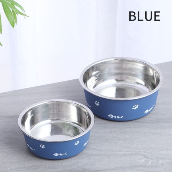 Stainless Steel Dog Bowl Cat Bowl Gray Blue Red Various Sizes - BLUE L