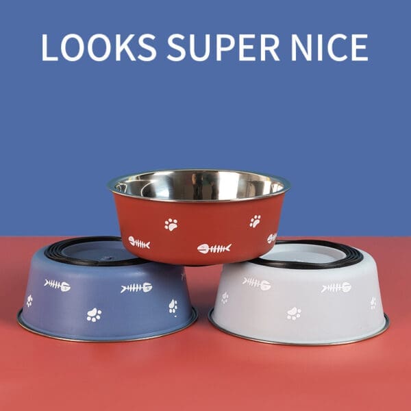 Stainless Steel Dog Bowl Cat Bowl Gray Blue Red Various Sizes - BLUE S