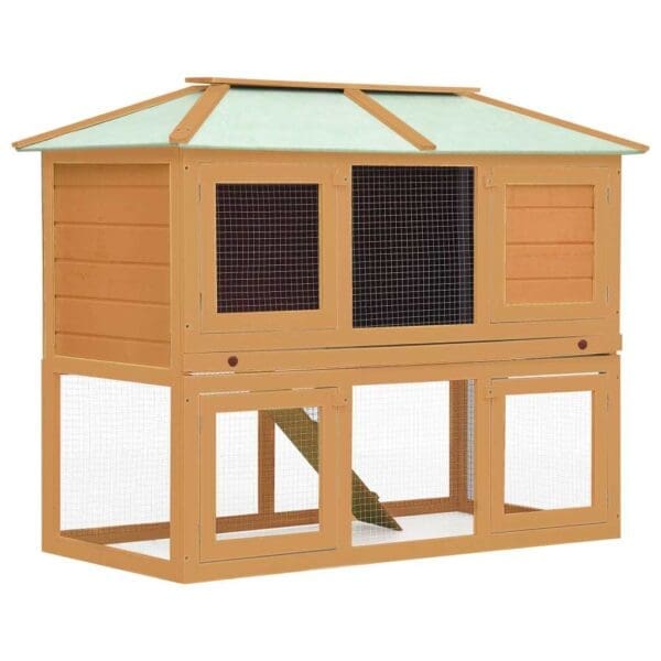 Animal Rabbit Cage Double Floor Wood Brown