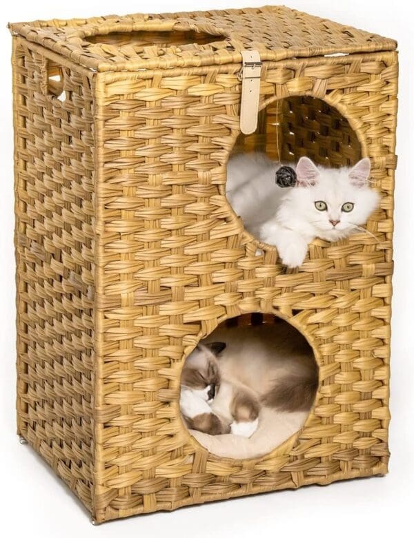 MEWOOFUNCat House Wicker Cat Bed Brown Grey - Brown