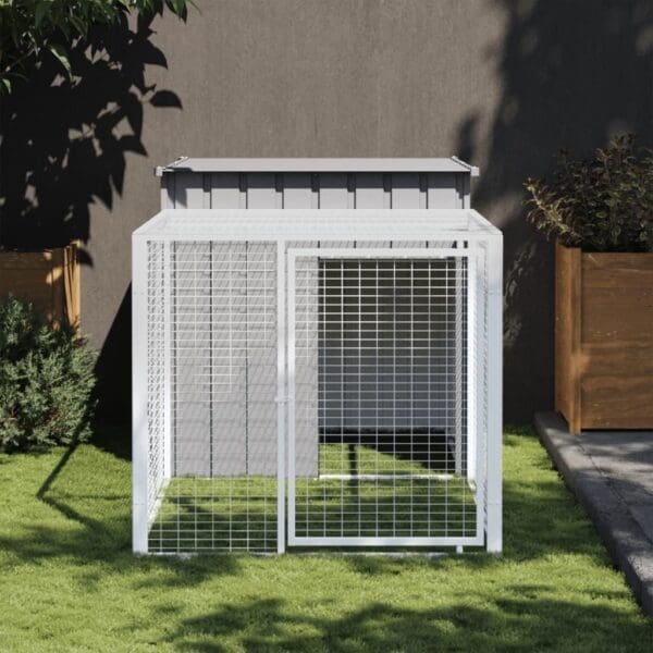 Chicken Cage with Run Light Gray Galvanized Steel