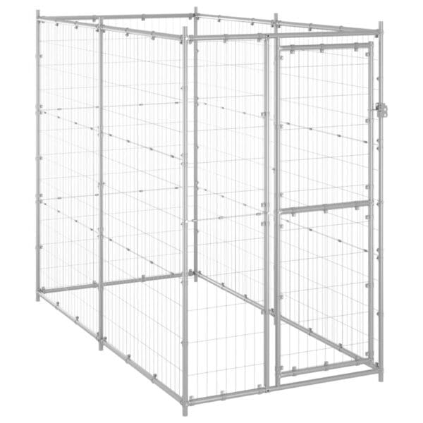 Outdoor Dog Kennel Galvanized Steel Silver