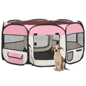 Foldable Dog Playpen Pink