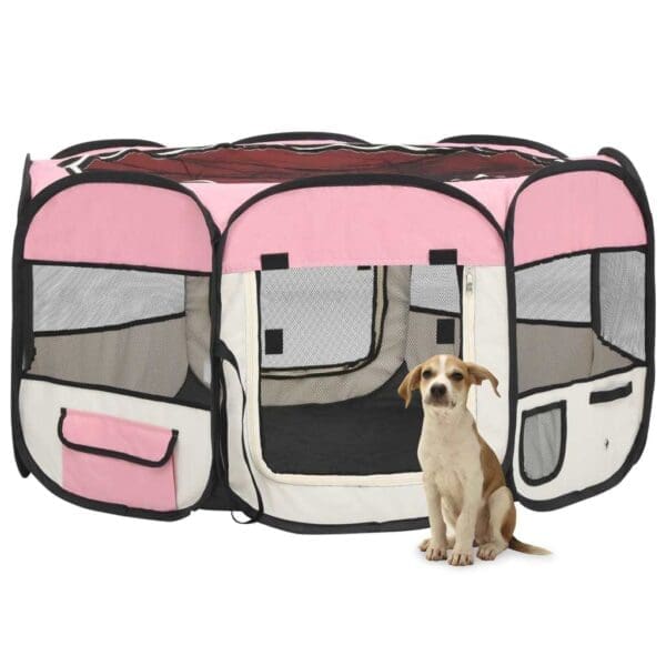 Foldable Dog Playpen Pink