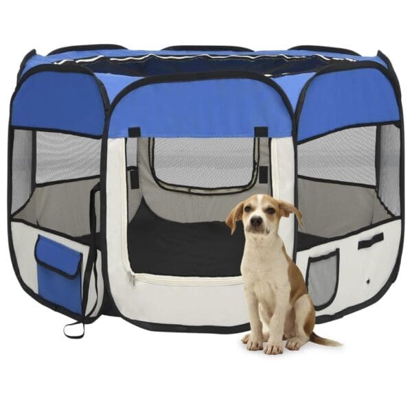 Foldable Dog Playpen with Carrying Bag Blue