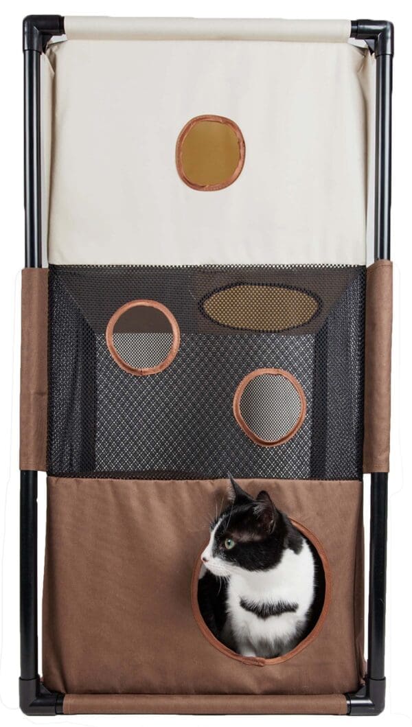 Pet Life Kitty-Square Obstacle Collapsible Cat House Black White Pink Grey Khaki Brown Blue Yellow - Khaki Brown