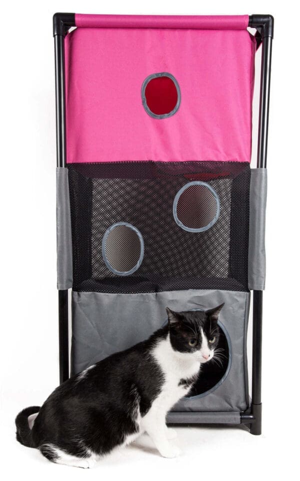 Pet Life Kitty-Square Obstacle Collapsible Cat House Black White Pink Grey Khaki Brown Blue Yellow - Pink Grey