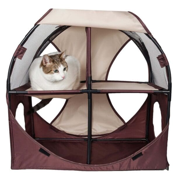 Pet Life Kitty-Play Obstacle Soft Folding Cat House Red Black Pink Grey Blue Khaki Brown - Khaki Brown